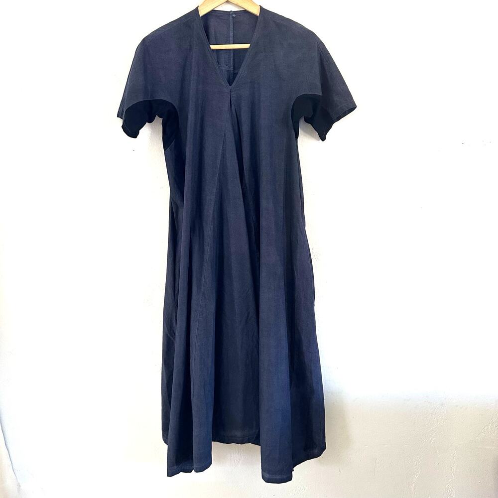 Lost &‎ Found Ria Dunn Made In Italy V Neck Maxi Dress Washed Blue Short Sleeve